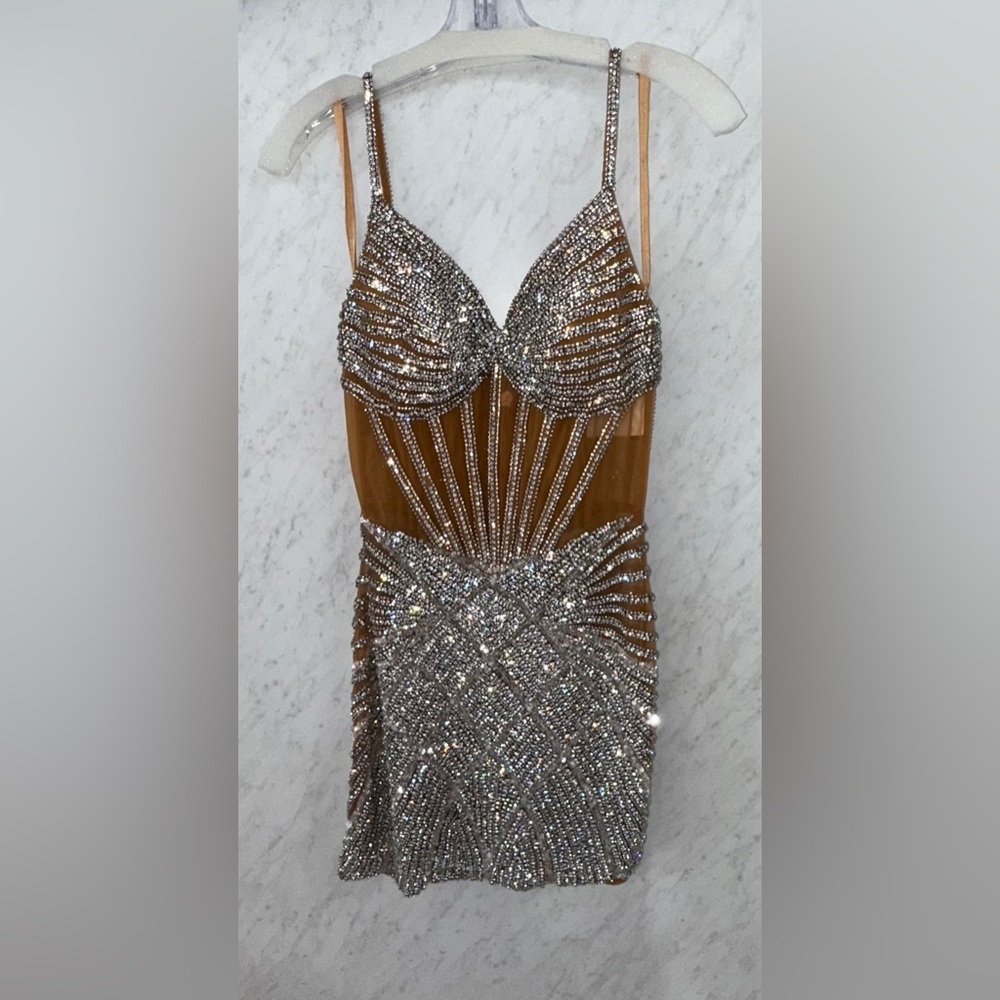 Elegant Silver and Tan Prom Dress